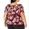 Star Vixen Women's Plus Size Cold Shoulder Tie Neck Keyhole Peasant Top, Burgundy/Floral, 3X view 2