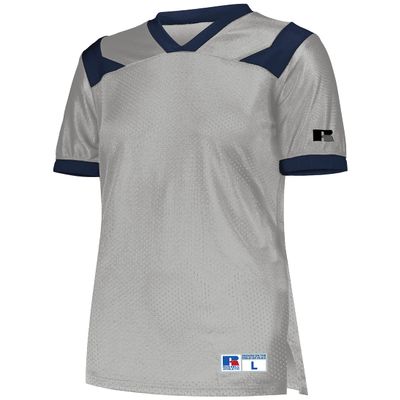 Russell Athletic Ladies Phenom6 Flag Football Jersey Elite Performance Mesh Football Shirt for Women, Perfect for Team Play & Training, Grid Iron Silver/Navy L