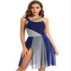 FEESHOW Lyrical Women Adults Sleeveless Mesh Color Block Leotard Dress Modern Contemporary Dance Costume Navy_Blue X-Small view 3