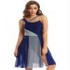 FEESHOW Lyrical Women Adults Sleeveless Mesh Color Block Leotard Dress Modern Contemporary Dance Costume Navy_Blue X-Small view 4