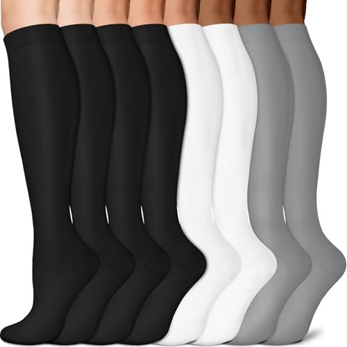 Sooverki Graduated Copper Compression Socks for Men & Women Circulation 8 Pairs 15-20mmHg - Best for Running Athletic Cycling