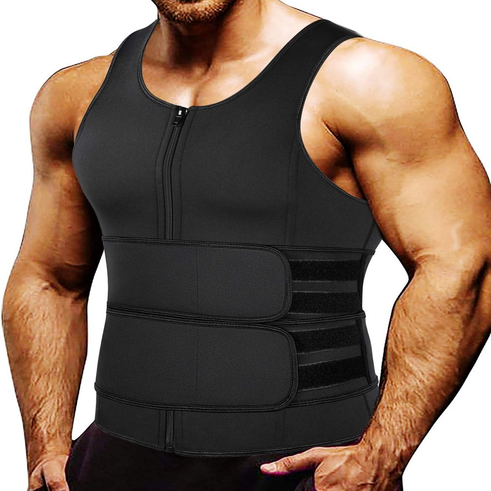 MISS MOLY Sauna Waist Trainer Vest for Men Body Shaper Sweat Vest Double Waist Cincher Belts Neoprene Workout Tank Top,Black XL