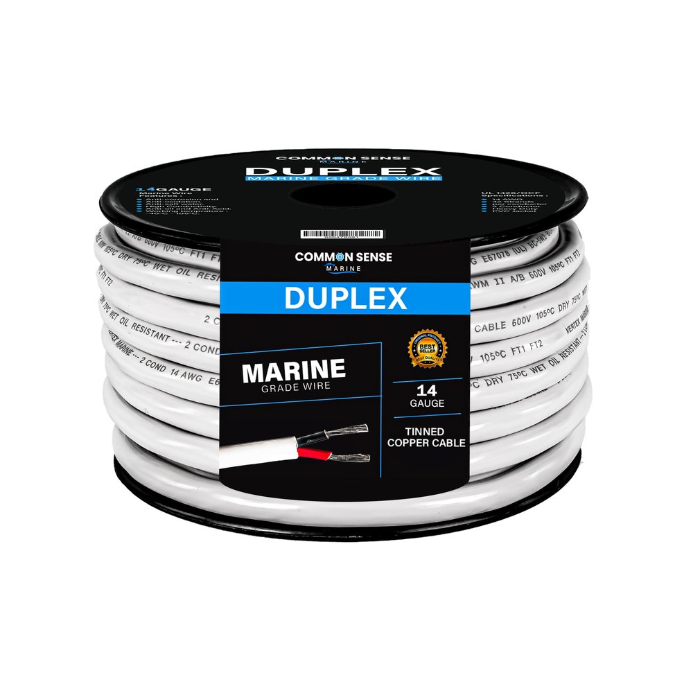 14 Gauge 2 Conductor Marine Wire - 100x2 ft Duplex Round Marine Grade Wire Tinned Copper Oxygen-Free Insulated - 12/2 AWG UL 1426 Standard PVC Wire for Boat, Automotive, Speakers, Camper & Trailers