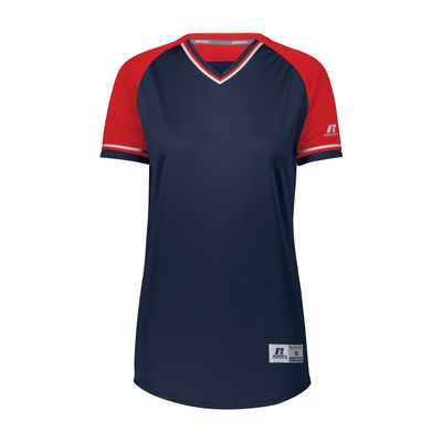 Russell Athletic Ladies Classic V-Neck Jersey Navy/True Red/White 2XL