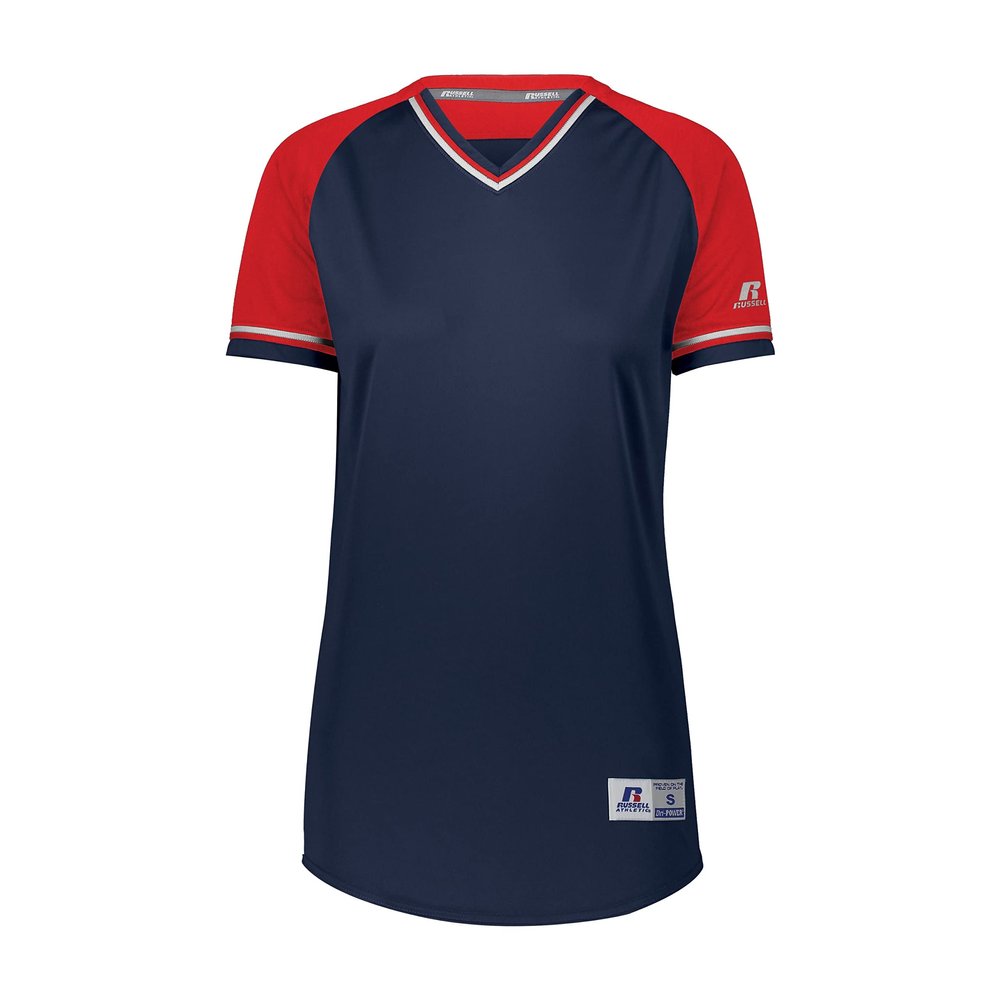 Russell Athletic Ladies Classic V-Neck Jersey Navy/True Red/White 2XL