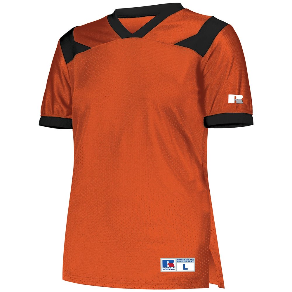Russell Athletic Ladies Phenom6 Flag Football Jersey Elite Performance Mesh Football Shirt for Women, Perfect for Team Play & Training, Burnt Orange/Black XS