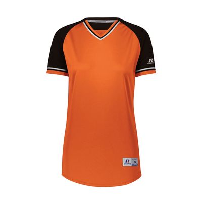 Russell Athletic Ladies Classic V-Neck Jersey Burnt Orange/Black/White 2XL