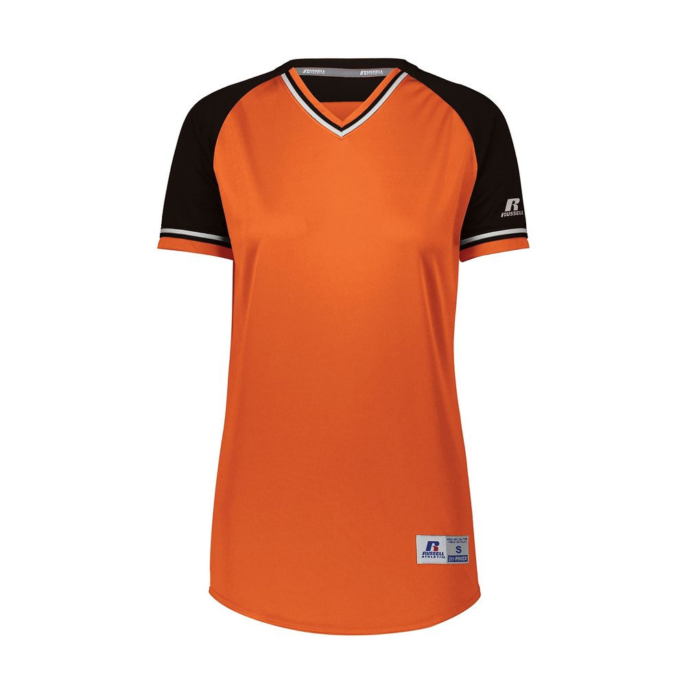 Russell Athletic Ladies Classic V-Neck Jersey Burnt Orange/Black/White 2XL
