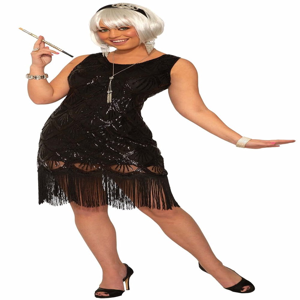 Forum Novelties Women's Roaring 20s Black Fringe Flapper Dress, As Shown, XS/Small