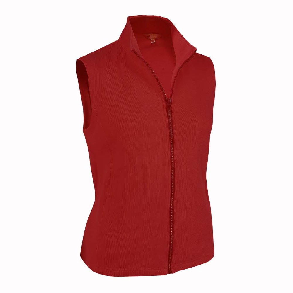 Monterey Club Women's French Rib Knit Rhinestone Zipper Vest #2770 (Tango Red, Small)