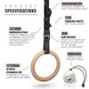 New Grey Fox Premium Numbered 1.1" Wooden Gymnastic Rings with Adjustable Straps Olympic Size: Chalk, Non-Slip Buckle |Full Body Suspension |Bodyweight Calisthenics |Home Gym Equipment |Fitness Gifts view 2