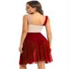 FEESHOW Lyrical Women Adults Sleeveless Mesh Color Block Leotard Dress Modern Contemporary Dance Costume Burgundy X-Large view 2