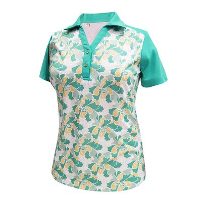 Monterey Club Women's Dandy Contrast Polo Shirt #2392 (Turquoise/Butter, X-Large)