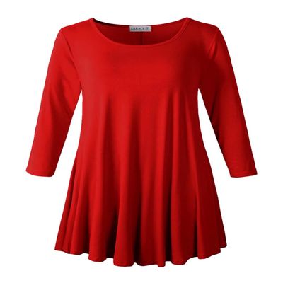 LARACE 3/4 Sleeve Shirts for Women Plus Size Tunic Dressy Top Loose Fit Flare T-Shirt(6X, Red)