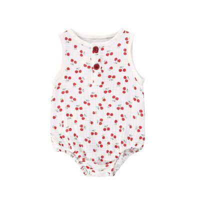 Goelsakurara Newborn Infant Baby Boy Girl Summer Outfits Sleeveless Cotton Linen Romper Bodysuit One Piece Overall Jumpsuit (Cherry,6-12 Months)