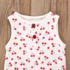 Goelsakurara Newborn Infant Baby Boy Girl Summer Outfits Sleeveless Cotton Linen Romper Bodysuit One Piece Overall Jumpsuit (Cherry,6-12 Months) view 4