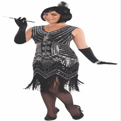 Rubies Women's Forum Roaring 20s Silver Screen Flapper Dress, As Shown, Plus