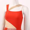 FEESHOW Lyrical Women Adults Sleeveless Mesh Color Block Leotard Dress Modern Contemporary Dance Costume Orange Large view 3