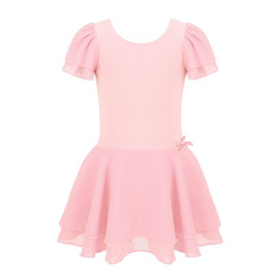 Aislor Kids Girls One Piece Ballet Dance Gymnastics Leotard Dress Stage Performing Dancewear Pink Dress 7-8 Years