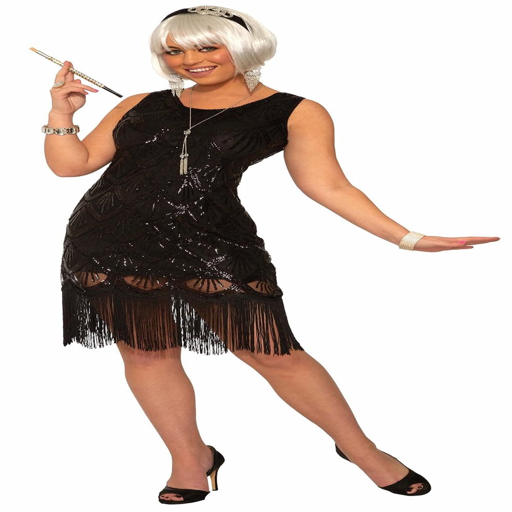 Forum Novelties Women's Roaring 20s Black Fringe Flapper Dress, As Shown, Medium/Large