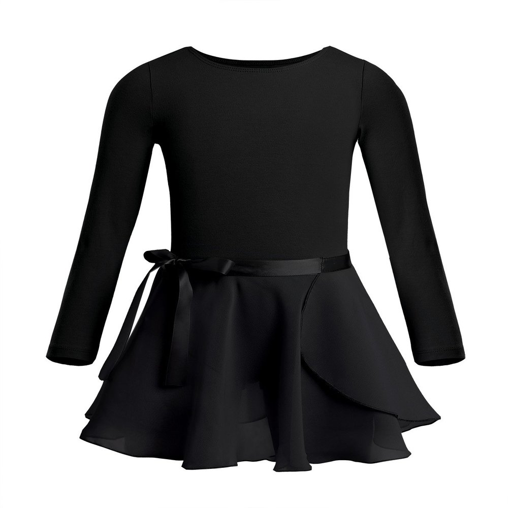 Aislor Kids Girls One Piece Ballet Dance Gymnastics Leotard Dress Stage Performing Dancewear Black 8-10 Years