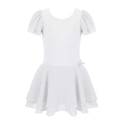 Aislor Kids Girls One Piece Ballet Dance Gymnastics Leotard Dress Stage Performing Dancewear White Dress 12-14 Years