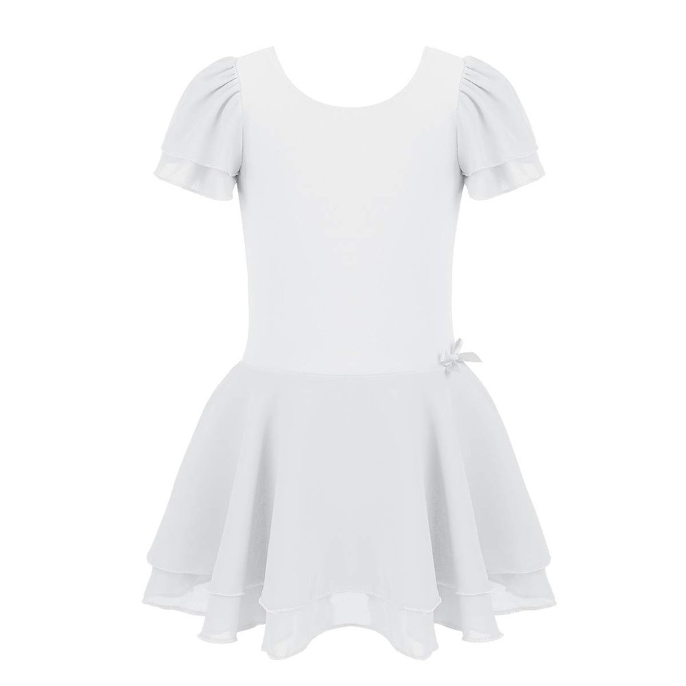 Aislor Kids Girls One Piece Ballet Dance Gymnastics Leotard Dress Stage Performing Dancewear White Dress 12-14 Years