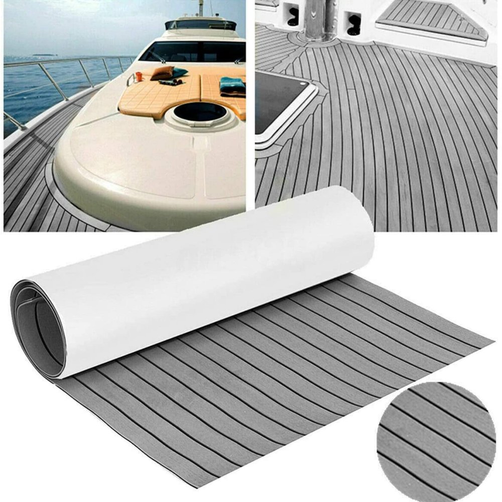 DYRABREST 94.5"x35.4" EVA Foam Flooring Teak Sheet Decking Marine for Fish Boat Yacht Non-Slip Self-Adhesive Flooring Mat Pad (Light Gray with Black Stripe)