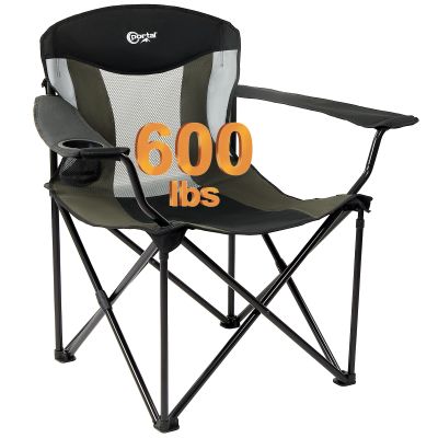 Portal Oversized Camping Chair Big and Tall Folding Camp Chair Portable Lawn Chairs Heavy Duty Foldable XXL Outdoor Camping Chair for Adults, Support Up to 600 lbs, Black/Grey