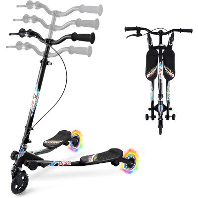 AODI Swing Scooter for Kids, 3 Wheels Foldable Wiggle Kick Scooter Push Drifting with 4 Adjustable Handlebar & 2 Rear LED Wheel for Boys and Girls Ages 3-8