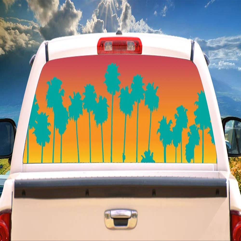 SignMission Sherbet Palms Rear Window Graphic Truck View Thru Vinyl Decal HD Graphics Professional Grade Material Universal Fit for Full Size Trucks Weatherproof & Car Wash Safe Made in The U.S.A.