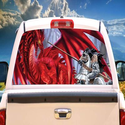 SignMission Red Dragon Knight Rear Window Graphic Truck View Thru Vinyl Decal HD Graphics Professional Grade Material Universal Fit for Full Size Trucks Weatherproof Made in The U.S.A.