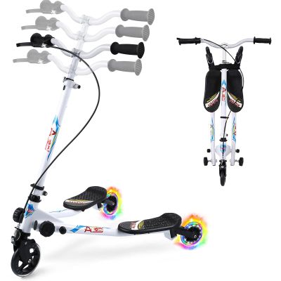 AODI Swing Scooter for Kids, 3 Wheels Foldable Wiggle Kick Scooter Push Drifting with 4 Adjustable Handlebar & 2 Rear LED Wheel for Boys and Girls Ages 3-8
