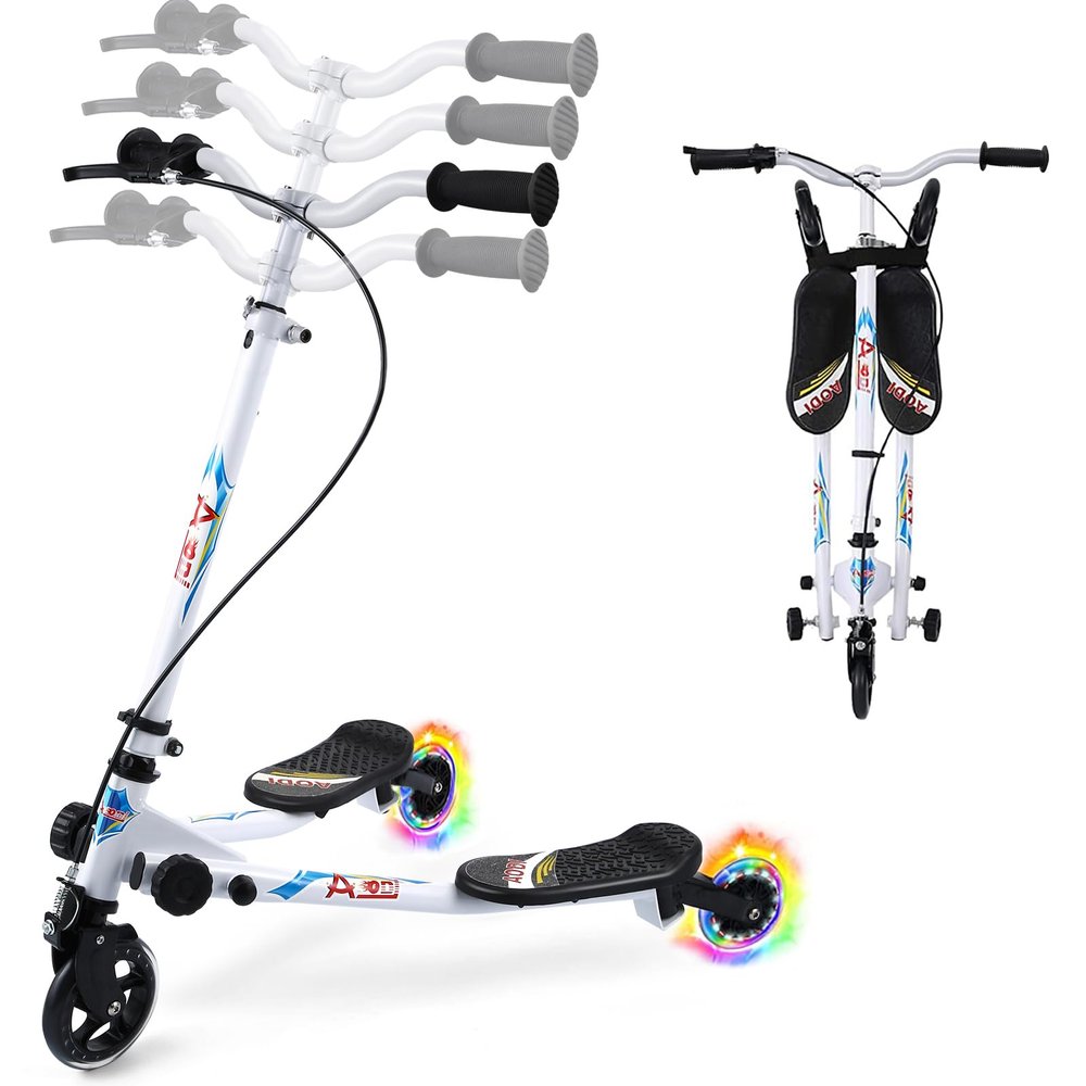 AODI Swing Scooter for Kids, 3 Wheels Foldable Wiggle Kick Scooter Push Drifting with 4 Adjustable Handlebar & 2 Rear LED Wheel for Boys and Girls Ages 3-8