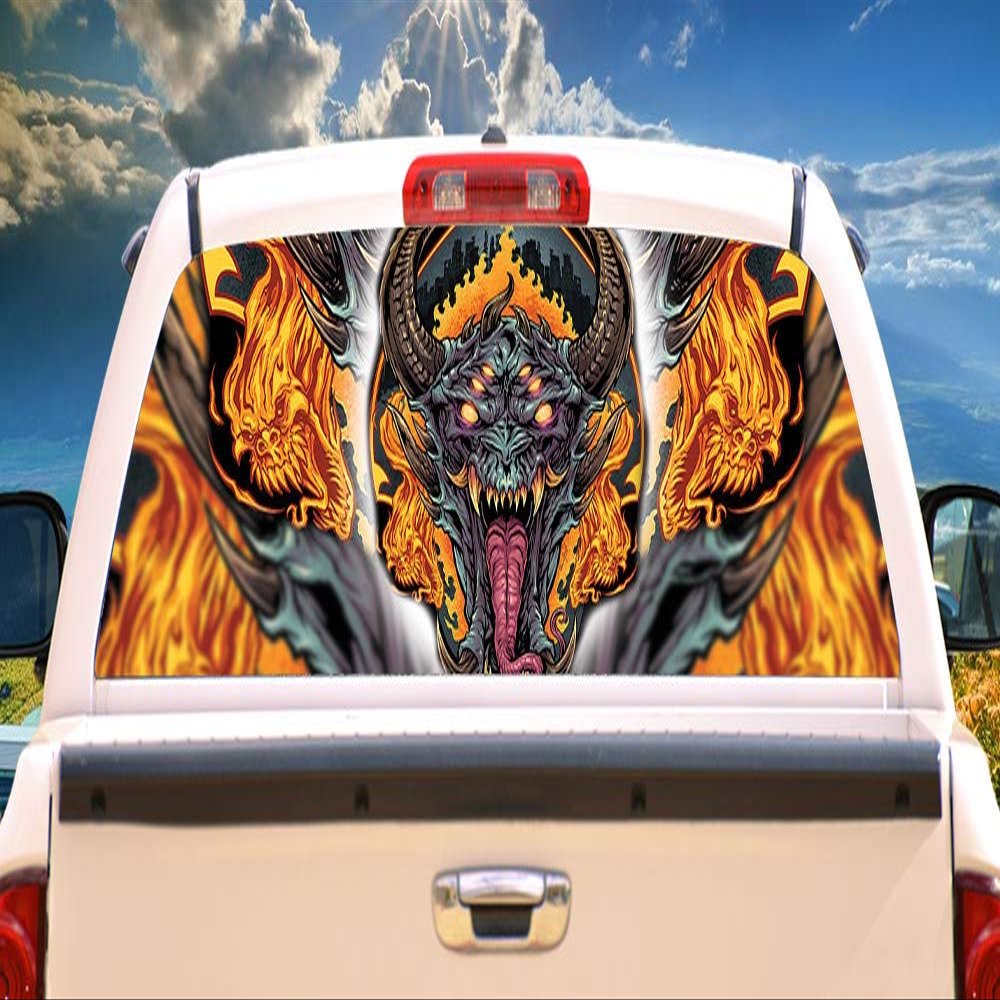 SignMission Demon Face Rear Window Graphic Truck View Thru Vinyl Decal HD Graphics Professional Grade Material Universal Fit for Full Size Trucks Weatherproof & Car Wash Safe Made in The U.S.A.