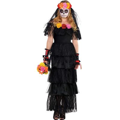 Day Of The Dead Halloween Dress - Small/Medium, Black - 1 Pc.