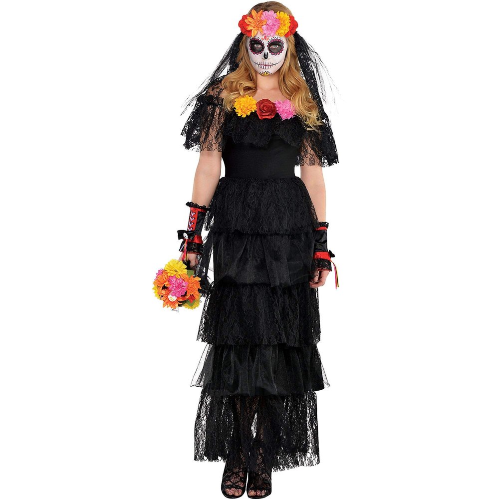 Day Of The Dead Halloween Dress - Small/Medium, Black - 1 Pc.