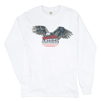 God Bless America Long Sleeve Novelty T-Shirt 4th of July Bald Eagle Patriotic White Small