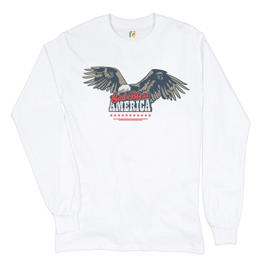 God Bless America Long Sleeve Novelty T-Shirt 4th of July Bald Eagle Patriotic White Small