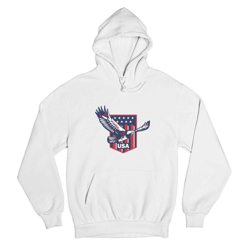 Tee Hunt USA Bald Eagle Sweatshirt Stars and Stripes Shield 4th of July Hoodie White Small