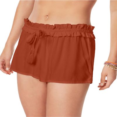 California Waves Women's Juniors' Cover-Up Shorts - Coral Bisque - Large