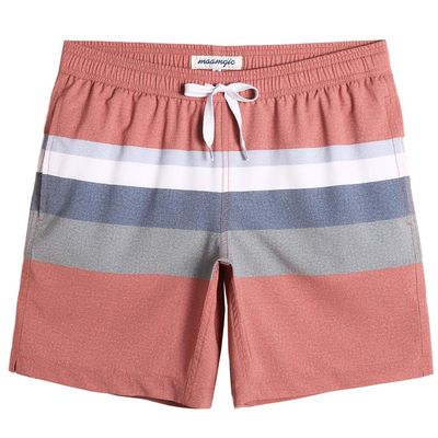 maamgic Mens 7" Stretch Swim Trunks Quick Dry Mesh Lining Swimwear Bathing Suits Stripe Orange Medium