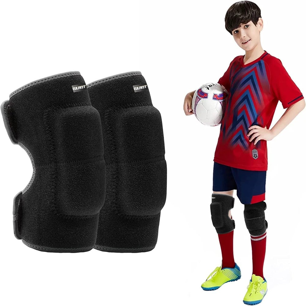 EULANT Volleyaball Knee Pads for Kids, Soft Breathable Children Kneepads with Thick Sponge, Protective Knee Pads for Football Volleyball Dance Skating Basketball Wrestling Running Cycling, Black M
