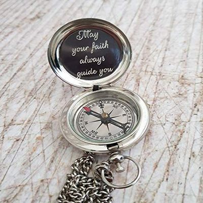ARTIZANSTORE Handmade Silver Compass, Personalized Working Compass, Baptism Gift, Engraved Compass, First Communion, Baptism Compass