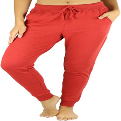 ToBeInStyle Women's Solid Print French Terry Jogger Pants - Rust- 2XL