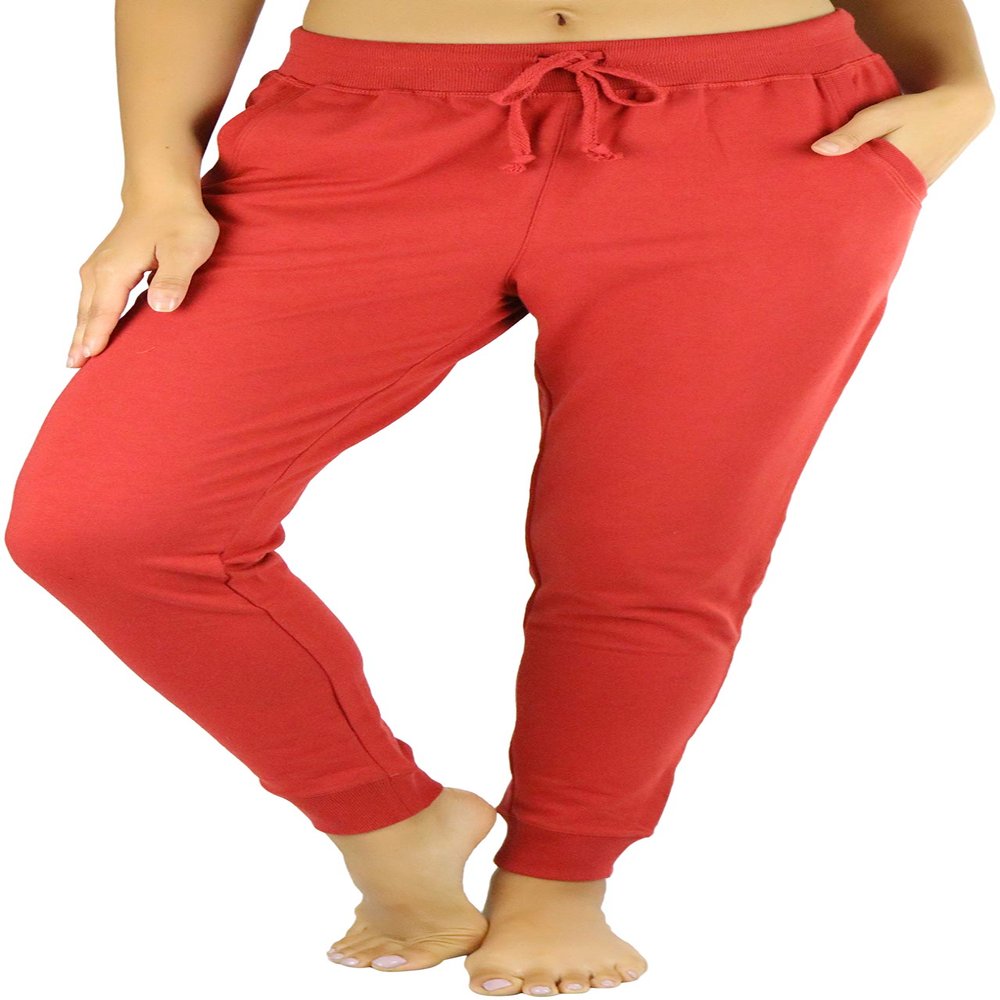 ToBeInStyle Women's Solid Print French Terry Jogger Pants - Rust- 2XL
