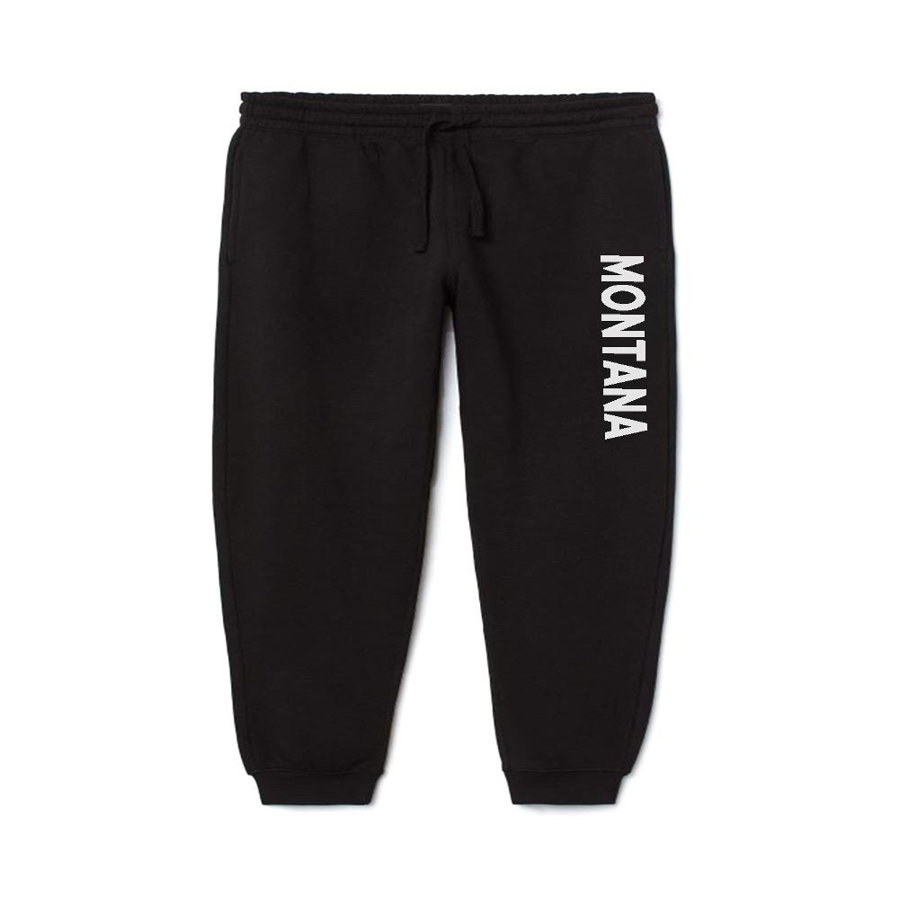 Daxton Adult Unisex Basic Black Jogger Sweatpants USA Cities States White Letters - Montana, M