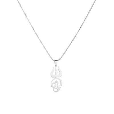 Tamil Om Sign Pendant Necklaces for Women Stainless Steel TAMIL OM Symbol Jewelry (Silver)