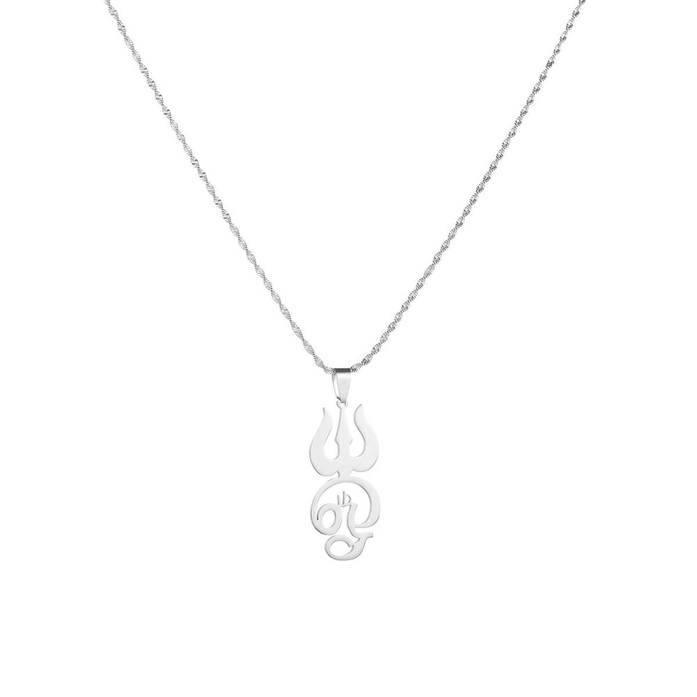 Tamil Om Sign Pendant Necklaces for Women Stainless Steel TAMIL OM Symbol Jewelry (Silver)
