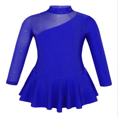 QinCiao Kids Girls Sequins Mock Neck Figure Ice Skating Dress Long Sleeves Gymnastics Ballet Tutu Dress Leotard Royal Blue 4 Years